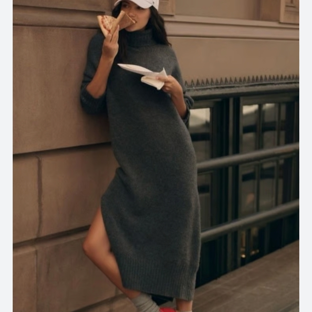 Cozy Gray Turtleneck Sweater Dress